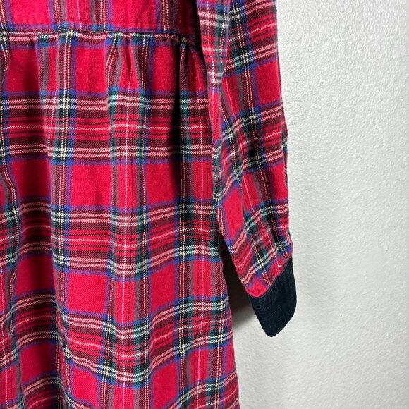 VTG Y2K 90s J.G. Hook Petite Red Flannel Dress Corduroy Collar Sz 12 Prairie - Picture 2 of 6
